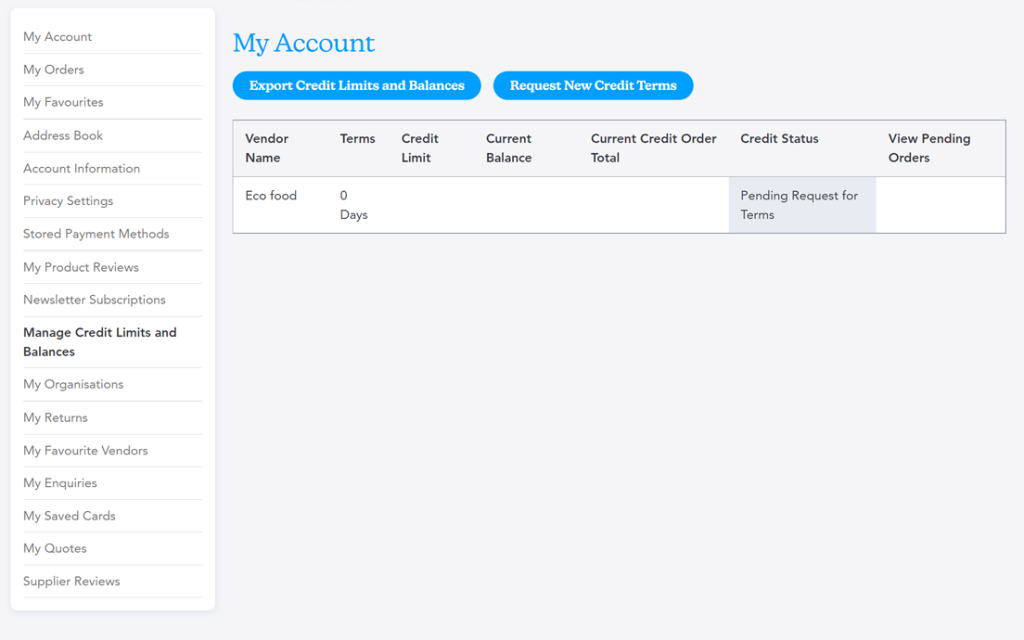 Organisation Credit Terms and Limits